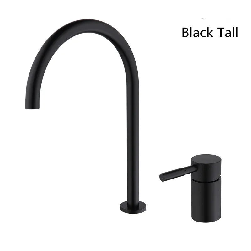 DecorBites™ Black Basin Faucet: Brushed Gold Two-Hole Bathroom Sink Tap with Rotating Spout