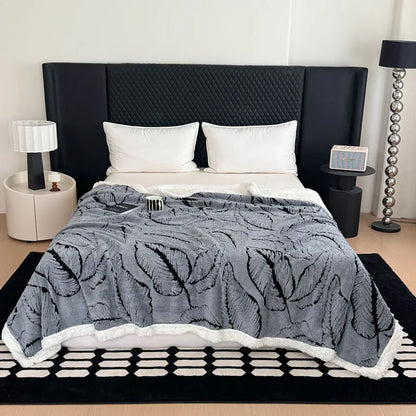 DecorBites™ Leaf Jacquard Double-Layer Flannel Blanket for Sofa and Bed