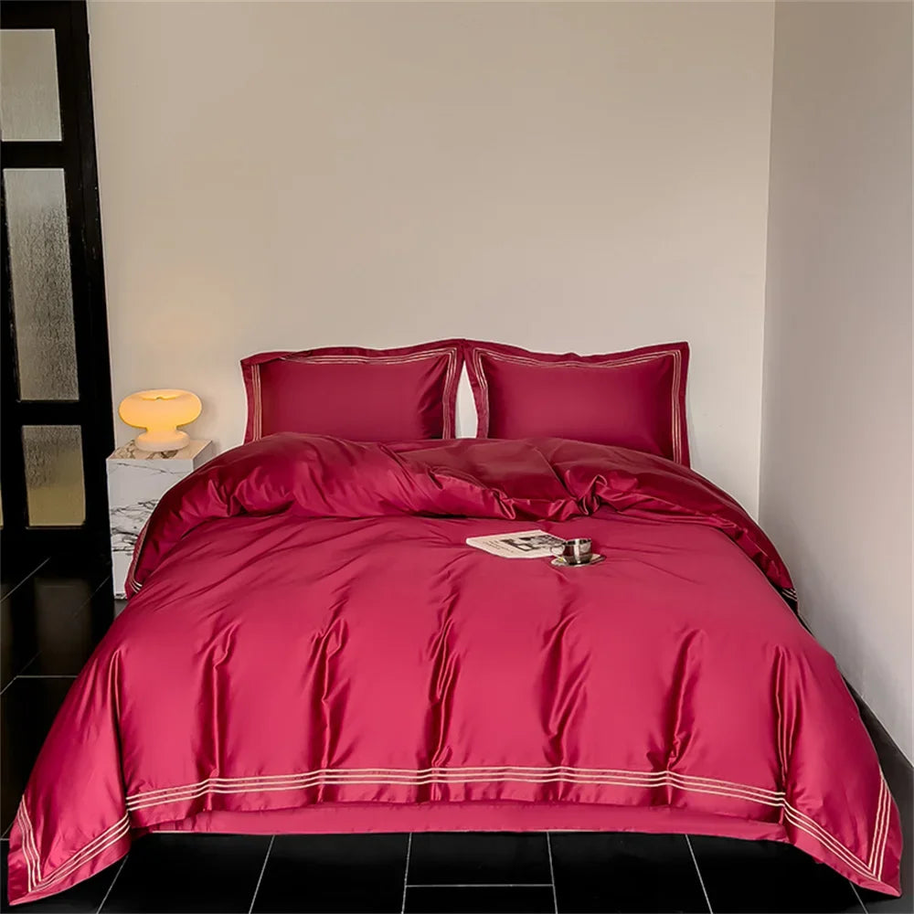 DecorBites™ 1200TC Embroidered Egyptian Cotton Bedding Set - 4pcs King Queen Solid Sheets
