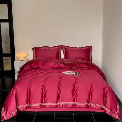 DecorBites™ 1200TC Embroidered Egyptian Cotton Bedding Set - 4pcs King Queen Solid Sheets
