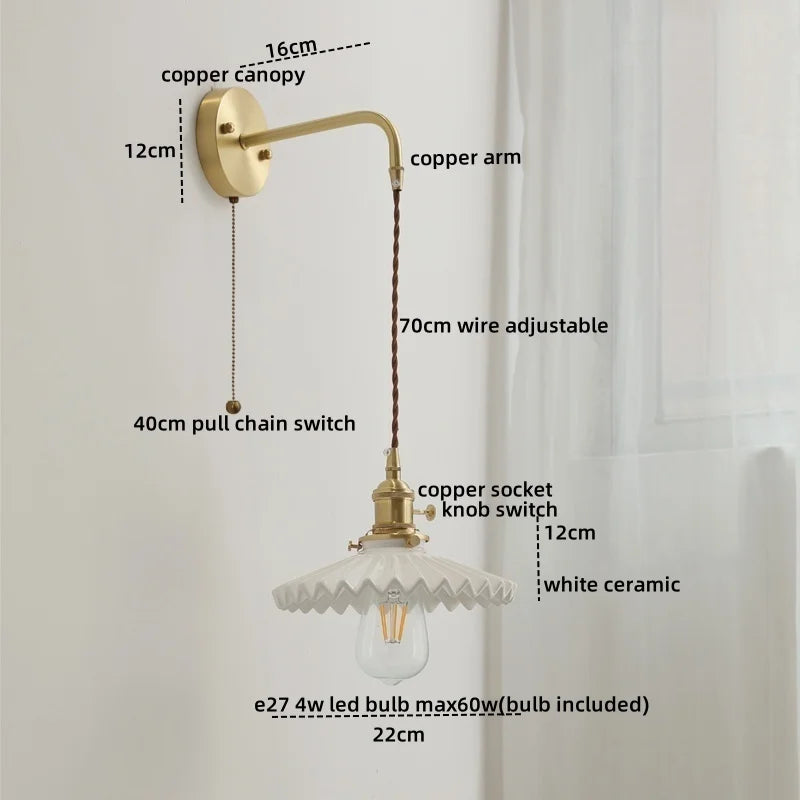 DecorBites™ Ceramic Copper LED Wall Lamp with Pull Chain Switch for Modern Style Interiors