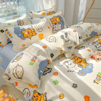 DecorBites™ Cartoon Print Polyester Bedding Set Full Size Soft Duvet Cover Set