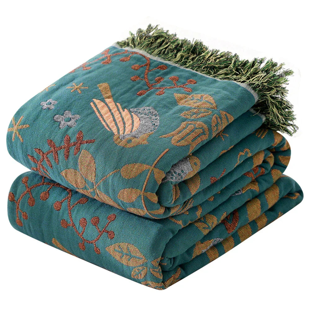 DecorBites™ Cotton Gauze Non-Slip Sofa Blanket: Double-Sided Jacquard, Yarn-Dyed, Four Seasons Quality