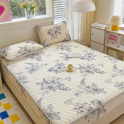 DecorBites™ Cool Silk Latex Fitted Sheet Set with Pillowcases, Summer Ice Silk, Single Double Bed