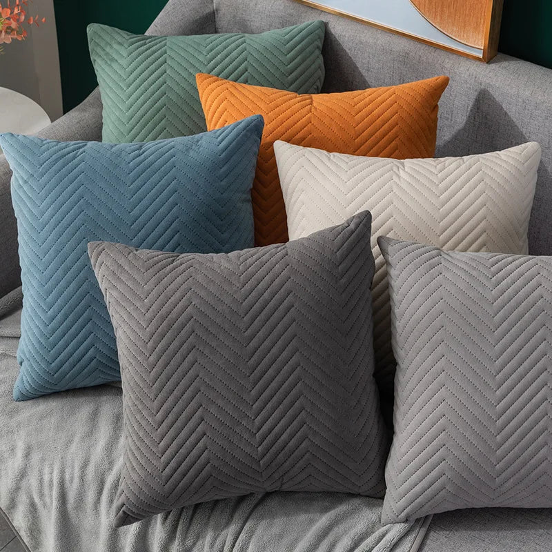 DecorBites™ Blue Wave Crimping Quilted Cushion Cover for Home Sofa Bed Decor