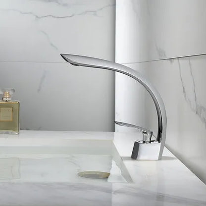 DecorBites™ Brushed Gold Basin Mixer Tap Single Handle Hot Cold Waterfall Faucet