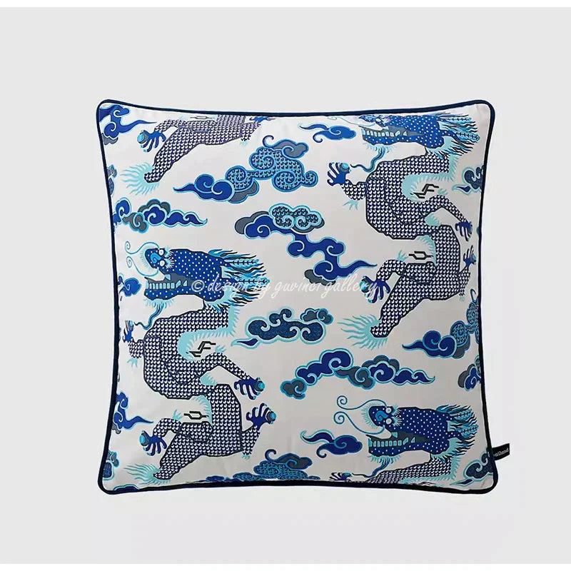 DecorBites™ Chinese City Landscape Velvet Lumbar Pillow Cover with Tassels, 30x50cm