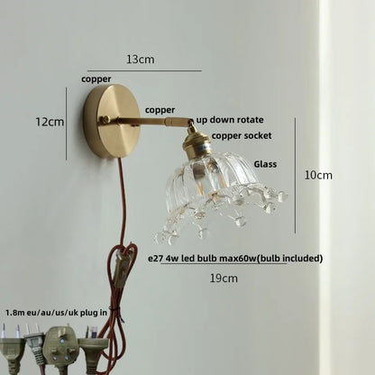 DecorBites™ Clear Flower Glass LED Wall Lamp with Pull Chain Switch
