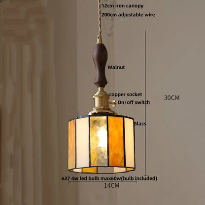 DecorBites™ Cube LED Pendant Lamp Walnut Wood Glass Hanging Lights for Restaurant and Bedroom
