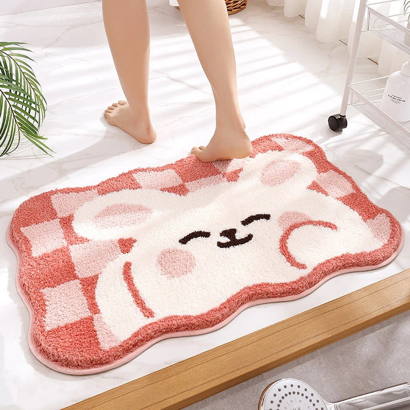 DecorBites™ Cartoon Puppy Flocked Bathroom Rug Thicken Super Absorbent Water Bath Rugs