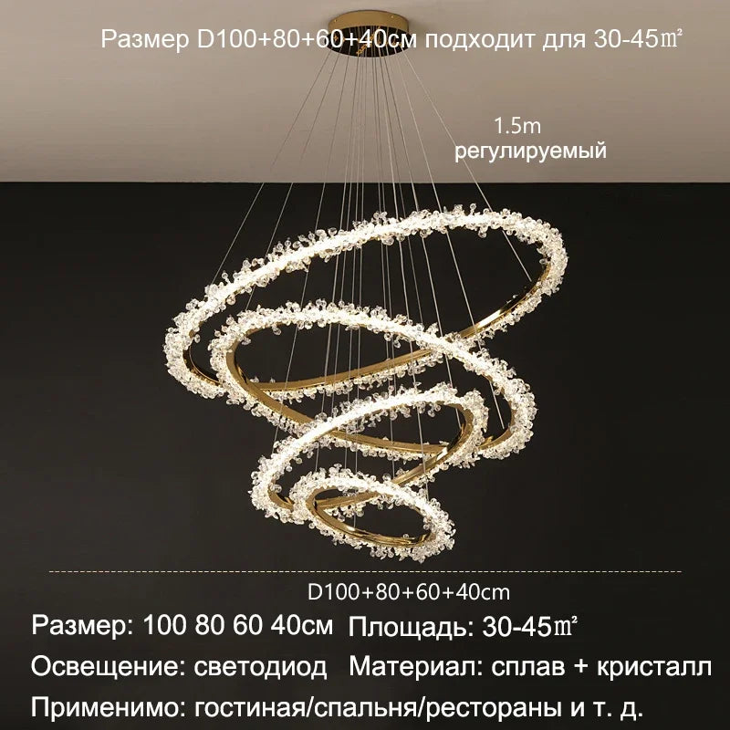 ™ Golden Crystal LED Round Chandelier for Luxury Indoor Lighting