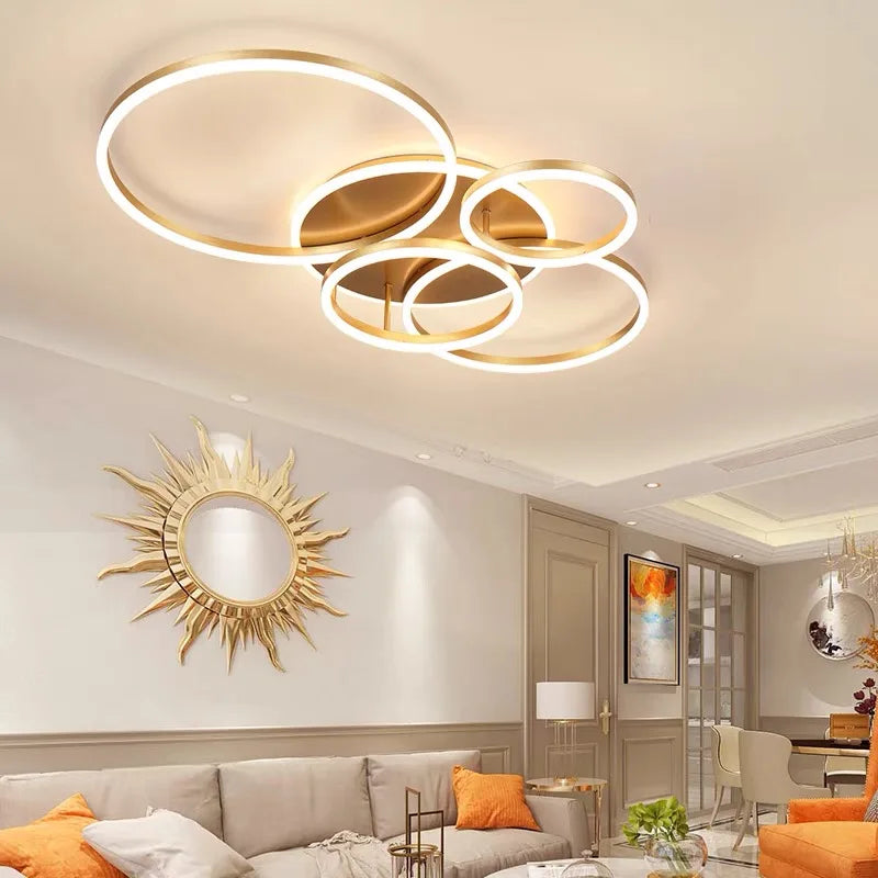 DecorBites™ LED Rings Ceiling Chandelier for Decorative Living Room, Dimmable Indoor Lamps