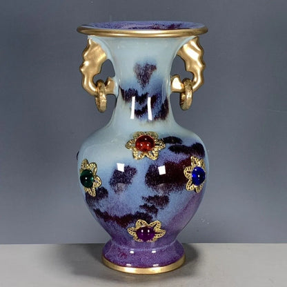 DecorBites™ Lu Qinzhai Jun Porcelain Gem-Inlaid Ring-Holding Bottle Ornaments