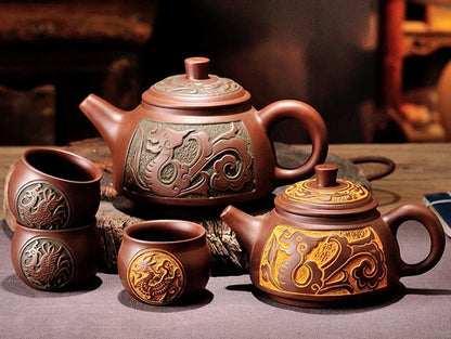 DecorBites™ Antique Bronze Teapot Set Mine Purple Mud Yixing 300ml&550ml Tea Pot