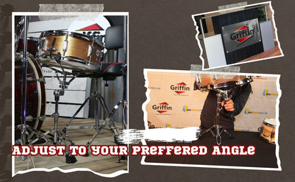 Snare Drum Stand (2-Pack) by GRIFFIN - Chrome Double-Braced Lightweight Mount for Snares, Tom Drums & Practice Pads - Slip-Proof Gear Tilter & Clamp-Style Basket Holder
