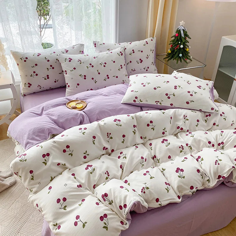 DecorBites™ Cartoon Heart Plant Floral Print 3Pcs Set (Duvet Cover + Pillowcases)