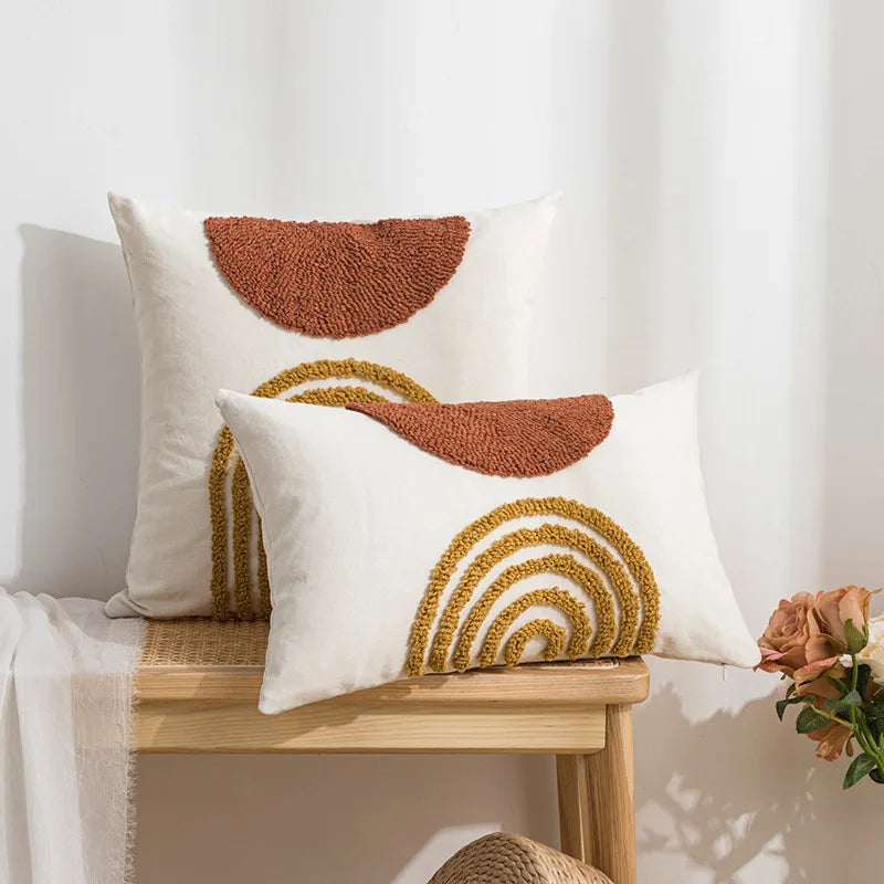 DecorBites™ Boho Loop Tufte Embroidered Cushion Cover Moroccan Geometric Decor Pillow