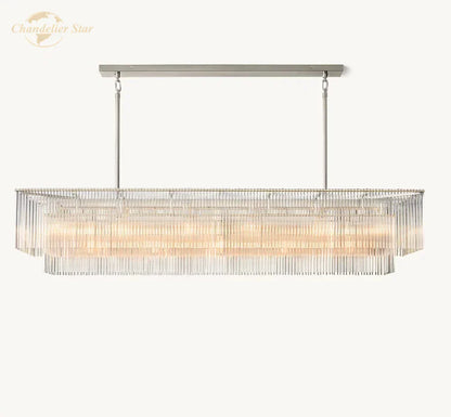 DecorBites™ Amadeo Crystal LED Chandelier: Modern Rectangular Pendant Light for Kitchen Island, Dining Room