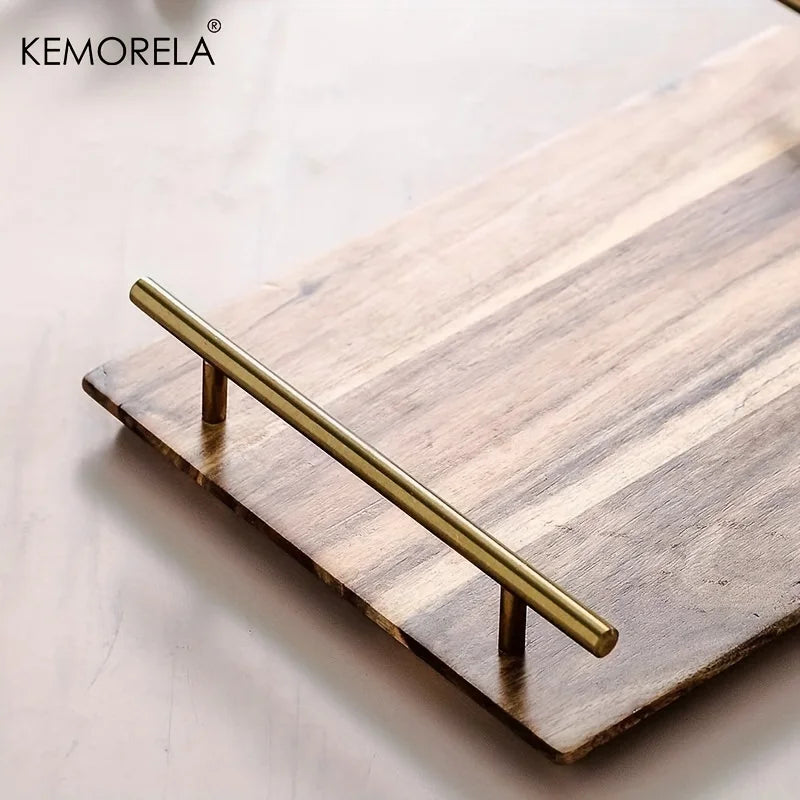 DecorBites™ Lovesickness Wooden Serving Tray with Metal Handle | Elegant Fruit and Sushi Dish