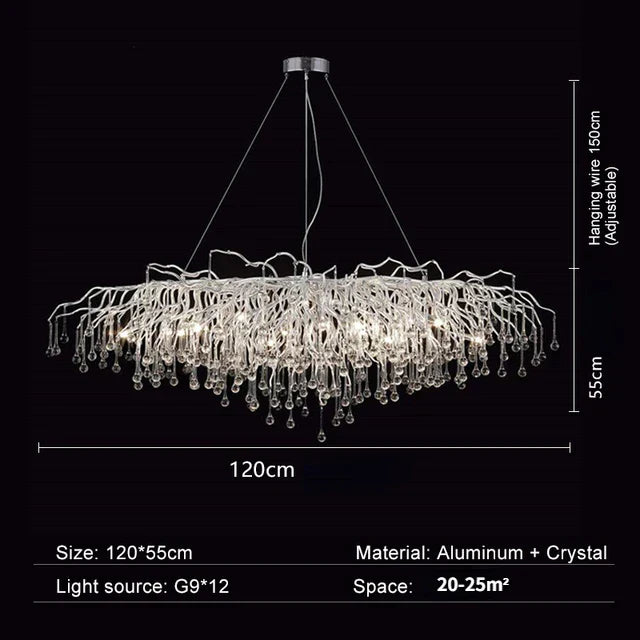 DecorBites™ Crystal Water Drop Branch Chandelier: Luxury LED Lighting for Hall, Living Room, or Bar