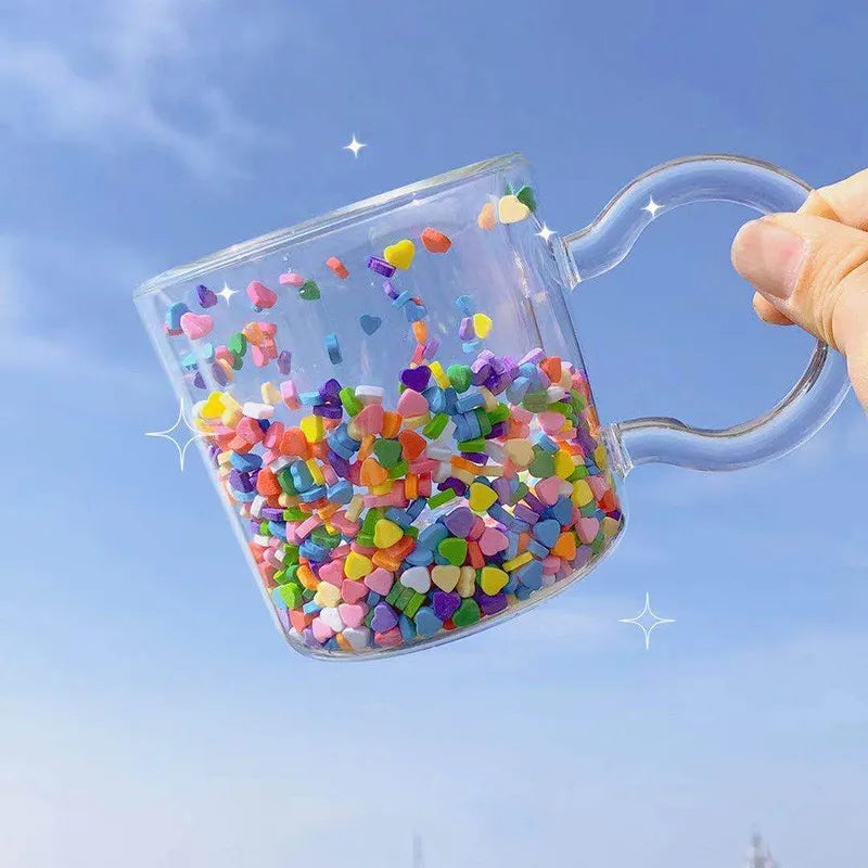 DecorBites™ Love Quicksand Double Bottom Glass Cup - Cute Kawaii Girl Water Coffee Mug