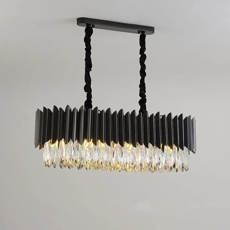 DecorBites™ Crystal Chandelier: Black Gold Round LED Pendant Light for Living Room or Bedroom