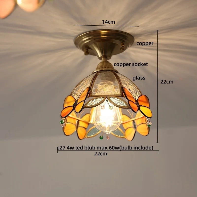 DecorBites™ Butterfly Glass Tiffany LED Ceiling Light - Nordic Modern Copper Lamp