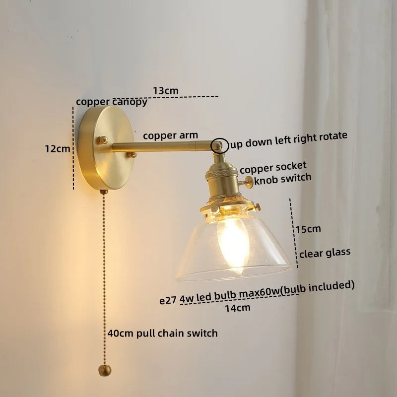 DecorBites™ Glass Copper LED Wall Lights Modern Style for Indoor Bedroom Living Room