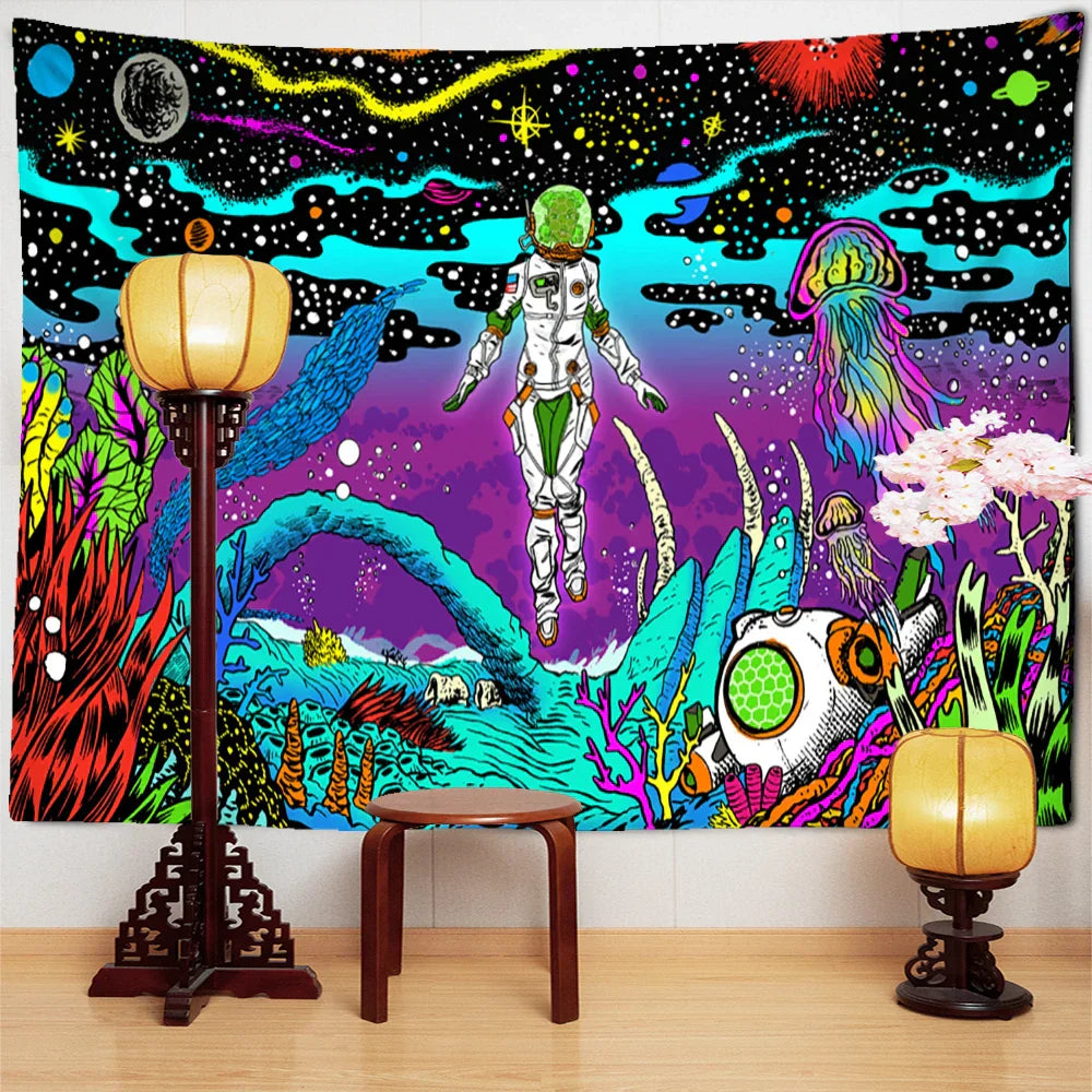 ™ Jellyfish Underwater Tapestry: Psychedelic Alien Art for Home Decor