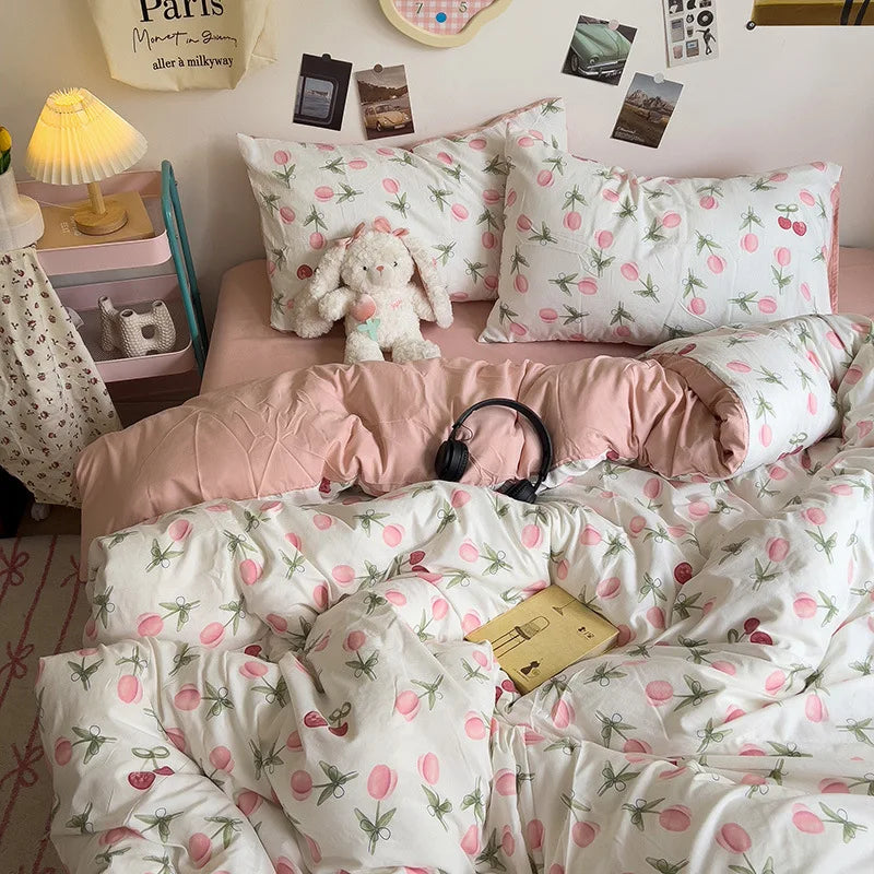 DecorBites™ Korean Floral Print Single Duvet Cover: Sweet Comfort, All Seasons, Skin-Friendly