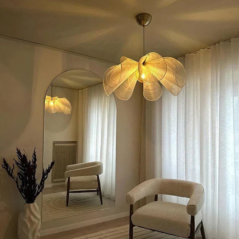 DecorBites™ Cream Fabric Flower Chandelier LED Dining Table Hanging Lamp