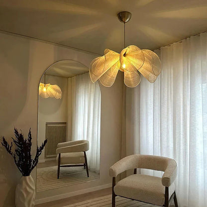 DecorBites™ Cream Fabric Flower Chandelier LED Dining Table Hanging Lamp