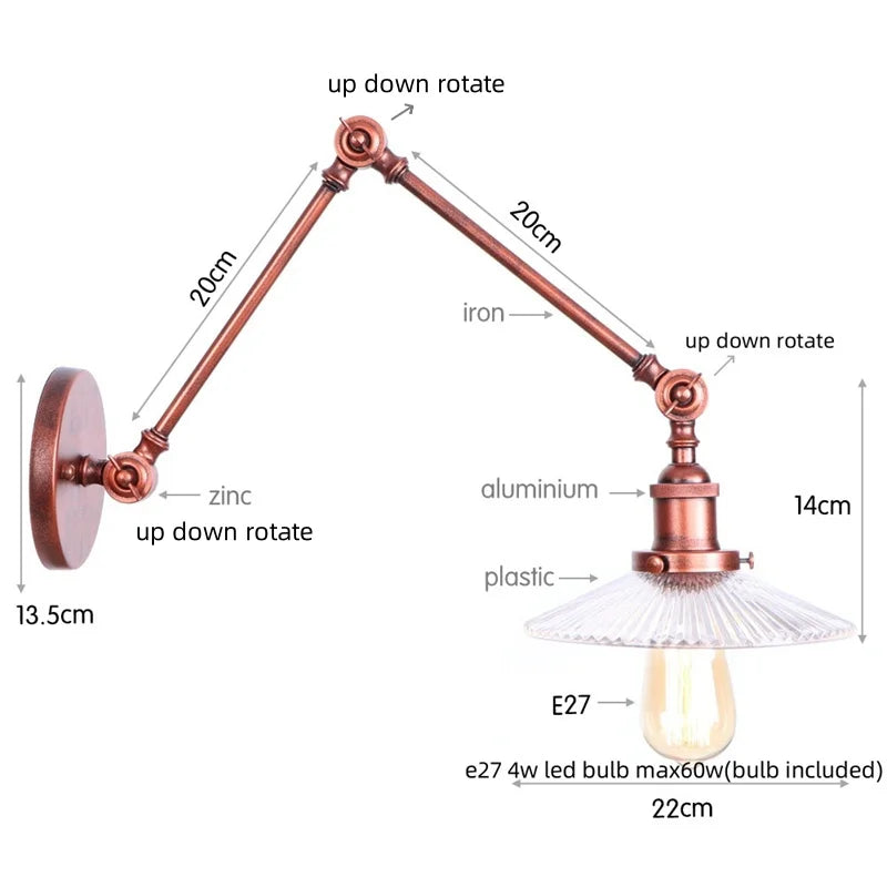 DecorBites™ Adjustable Glass Swing Arm LED Wall Sconce with Pull Chain Switch