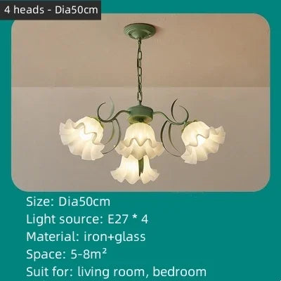 DecorBites™ Green Flower Ceiling Chandelier: Elegant Iron Art Pendant Lamp for Living Room, Bedroom, Villa