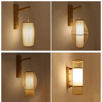 DecorBites™ Bamboo Wall Lights: Retro Hand-woven Luminaire for Bedroom, Corridor, Hotel, Restaurant Decor