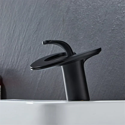 DecorBites™ Black Gray Brass Waterfall Basin Faucet Hot Cold Mixer Tap White Gold