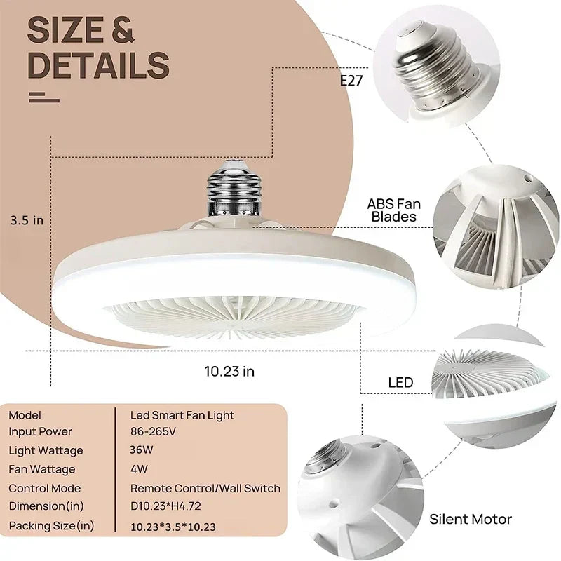 DecorBites™ Ceiling Fan Light with E27 Converter & Remote Control for Home, AC85-265V