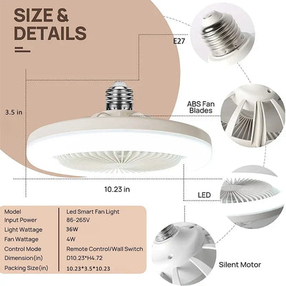DecorBites™ Ceiling Fan Light with E27 Converter & Remote Control for Home, AC85-265V