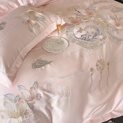 DecorBites™ Luxe Floral Bird Embroidery 1000TC Egyptian Cotton Bedding Set