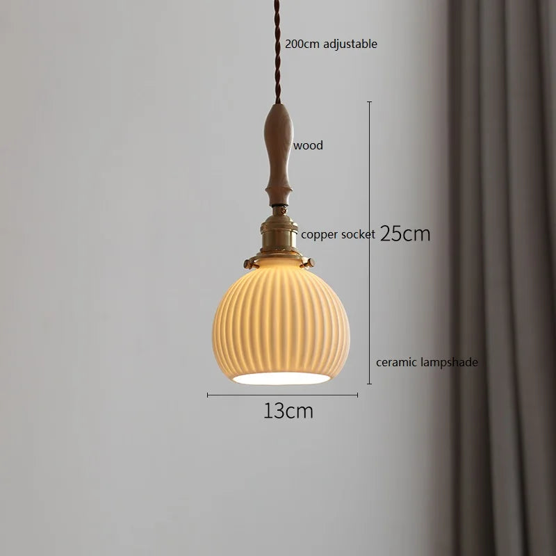 DecorBites™ Copper Ceramic LED Pendant Lamp with Wood Handle for Home Decor