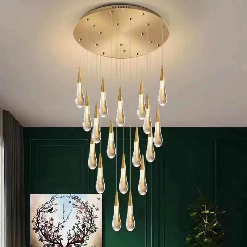 DecorBites™ Gold Crystal Chandelier: Elegant Staircase LED Lighting Fixture for Villa Lobby
