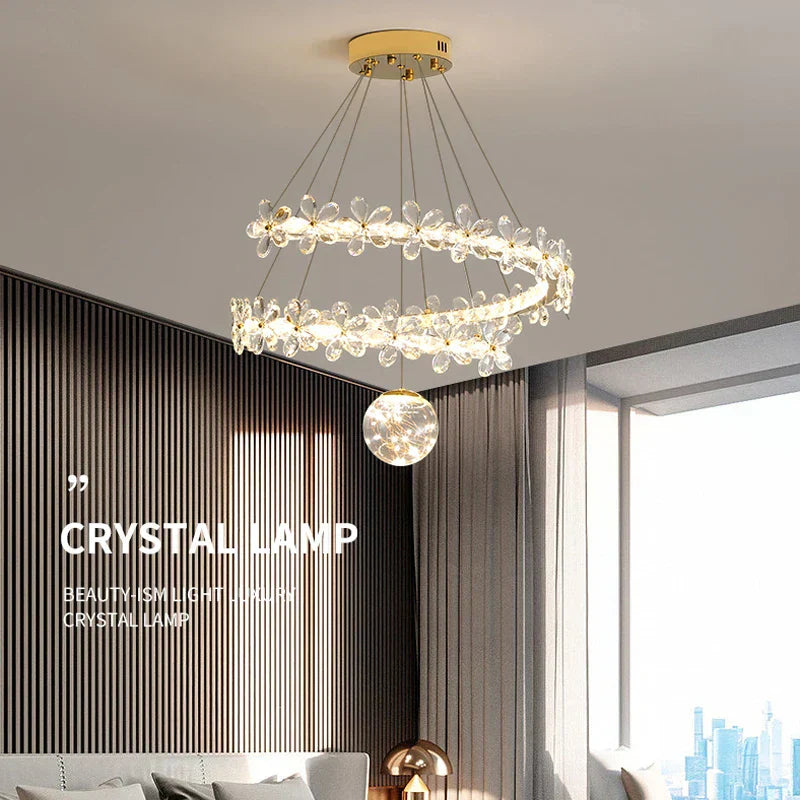™ Gold Crystal Spiral Chandelier LED Pendant Lights for Home Decoration