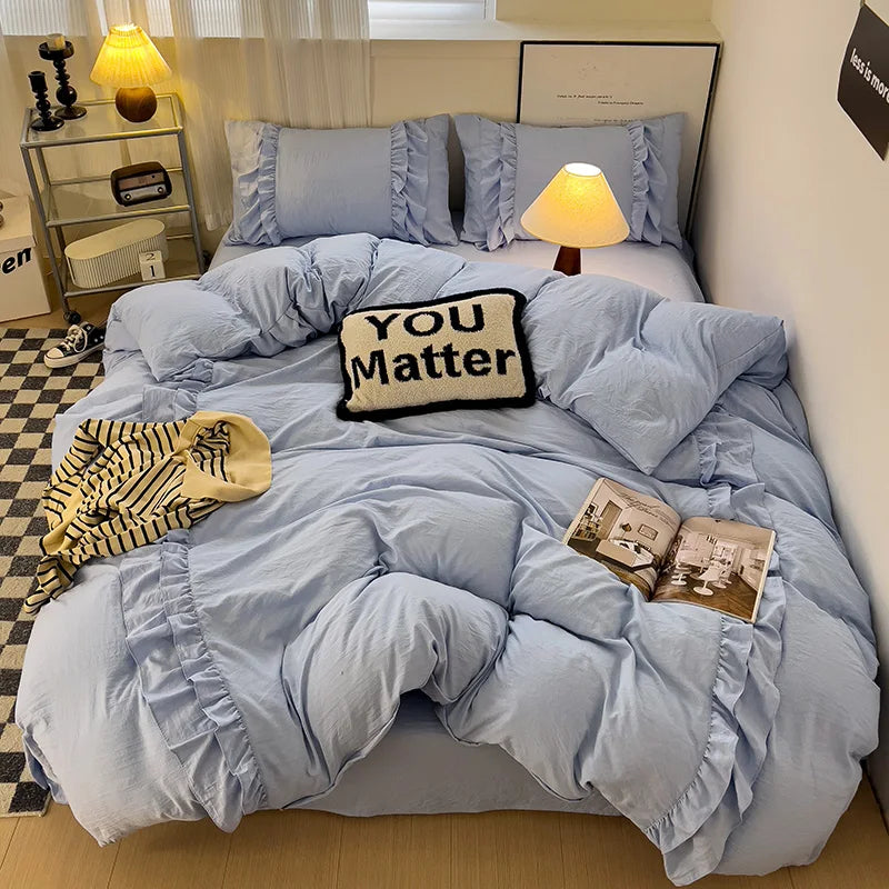 DecorBites™ Lace Patchwork Duvet Cover Set, Soft Microfiber, Full Queen Size Bed Linen Pillowcase