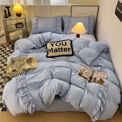 DecorBites™ Lace Patchwork Duvet Cover Set, Soft Microfiber, Full Queen Size Bed Linen Pillowcase