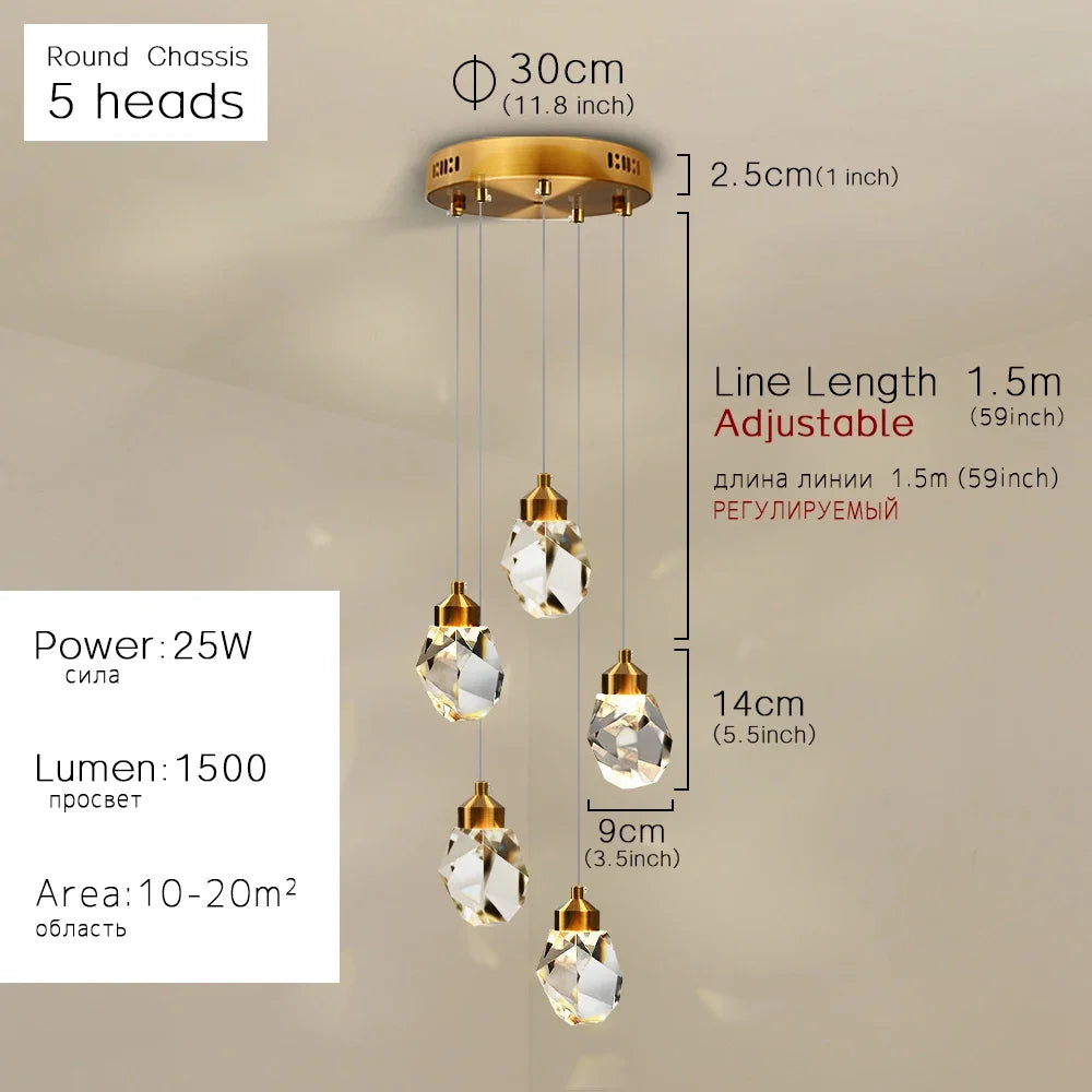 DecorBites™ K9 Crystal Dining Chandeliers: Gold Wire Hanging Ceiling Lights for Bedroom, Balcony, Bar Room