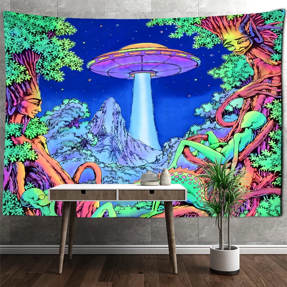 ™ Jellyfish Underwater Tapestry: Psychedelic Alien Art for Home Decor