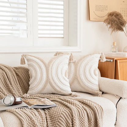 DecorBites™ Geometric Embroidered Crocheted Throw Pillow Cover for a Stylish Sofa