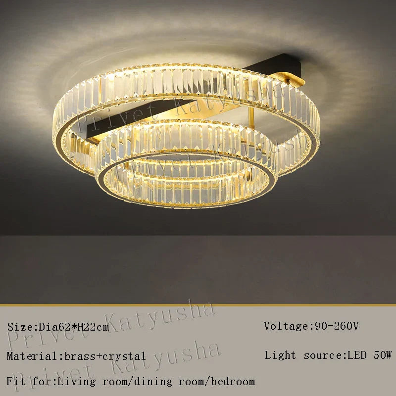 ™ Gold Crystal Copper Ceiling Lamps LED Modern Home Room Decor Lighting
