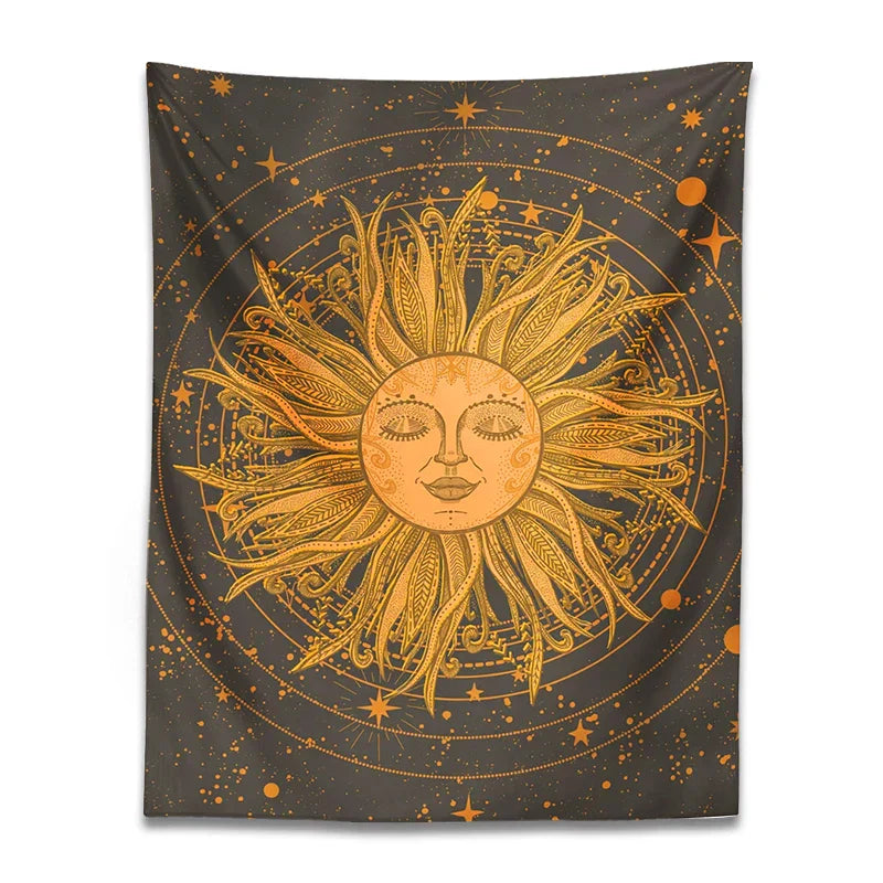 DecorBites™ Celestial Sun Moon Wall Tapestry: 70s Retro Psychedelic Room Decor Art