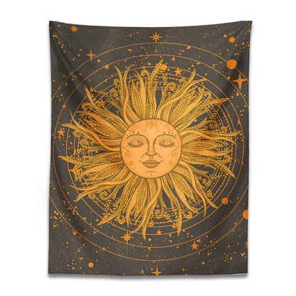 DecorBites™ Celestial Sun Moon Wall Tapestry: 70s Retro Psychedelic Room Decor Art